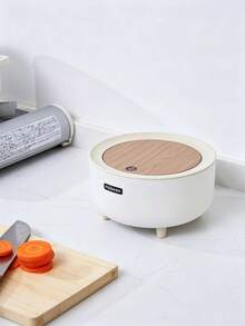 Cute Round Desktop Trash Can With Press Lid Set, Wood‑Grain Cover Small Tabletop Waste Bin,Trash Can,Back To School,Halloween,National Day,Christmas, Decorative Countertop Garbage Bin For Desk, Bedroom, Kitchen - View 8