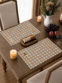 1/4p/6pcs,Colorful Floral Table Placemats,Faux Linen Polyester Material,Rectangular Table Mats,Washable,Suitable For Home Dinner,Coffee Table,Durable Kitchen And Dining Room Decor,Table Decoration Party And Scene Decor,Home Decor - Multicolor - View 5