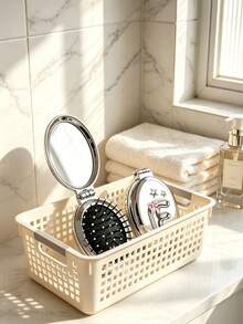 1pc/Mini Portable Foldable 2-In-1 Air Cushion Comb Mirror, Electroplated Metal Shell, Carry Mirror Air Cushion Comb; Luxury Minimalist Style, Silver 26 Letter Star Embossed Oval Shape, Flip Cover Integrated Design, Makeup Touch-Up And Hair Smoothing Dual-Use Makeup Comb, Commuting, Business Trip, Travel, Gift, Daily Use - Portable Cushion Brush With Mirror - View 8