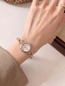 gedi 1pc Fashion Women's Alloy Bracelet Watch, Elegant Vintage, Round Dial With Heart-Shaped Rhinestone Chain, Suitable For Various Occasions, Ideal Holiday Gift - Pink - View 15