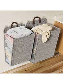 1pc Foldable Laundry Basket, Wall-Mounted Storage Organizer For Home, Bedroom, Dorm - View 3