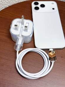 3pcs Set Wavy Pattern Charger Cable Protector UV Painted Autumn Element Fallen Leaves Scene Pattern Suitable For UK Standard 20W Apple Charger Protective Cover, Transparent Anti-Shatter Cover, Protects Phone, 3-Prong Charger, Charging Accessories, Cable Protective Cover, - Multicolor - View 4