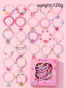 24Pcs Girls Butterfly Flower Heart Charm Beaded Bracelet Gift Set, Random Color, Holiday Party Jewelry, Birthday Gift - Multicolor - View 9