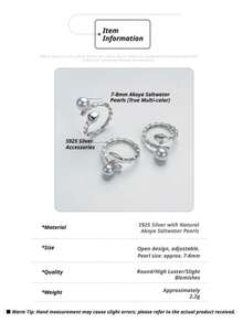 Yokizy Akoya Pearl Ring S925 Silver 7-8mm Round Strong Luster Snake Open Design Luxury Women's Ring - Silver - View 6