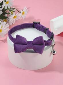 1pc Suede Bowknot Pet Collar With Bell, Adjustable Velvet Neck Strap For Cats - Multicolor - View 5