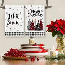 2pcs Christmas Tree & Funny Gnome Pattern Cleaning Cloths, 18x26in Absorbent Fluffy Towel Set, Soft Quick-Dry Kitchen Towels, Suitable For Bathroom, Living Room, Kitchen Home Decor, Christmas Decoration, Christmas Gift For Friends And Family - Black and White - View 6