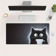 1 pièce Tapis de bureau de jeu - Avec un design mignon de chat noir, une couture surpiquée et un fond antidérapant, ce tapis de clavier rectangulaire est parfait pour les dortoirs de rentrée scolaire, l'école et l'e-sport. Un cadeau idéal pour Noël et Halloween. - Tapis de souris - Voir 6