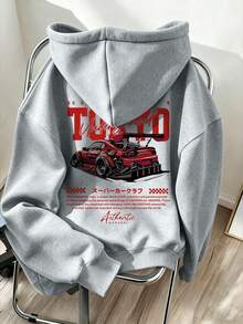 Teen Girls Hooded Sweatshirt, Red Letter And Red Sports Car Print, Soft And Machine Washable, Suitable For Travel, School And Shopping - Grey - View 2