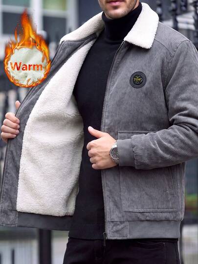 Men's Jacket, Thermal Lined Denim Jacket With Turndown Collar, Warm Winter Outerwear