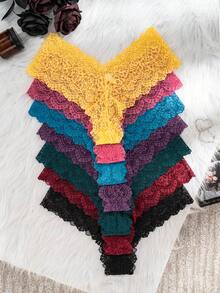 7pcs Women's Low Waist Floral Lace Panties, Multi-Color Sexy Sheer Elastic Fitted Triangle Underwear For Daily Wear - Multicolor - View 4