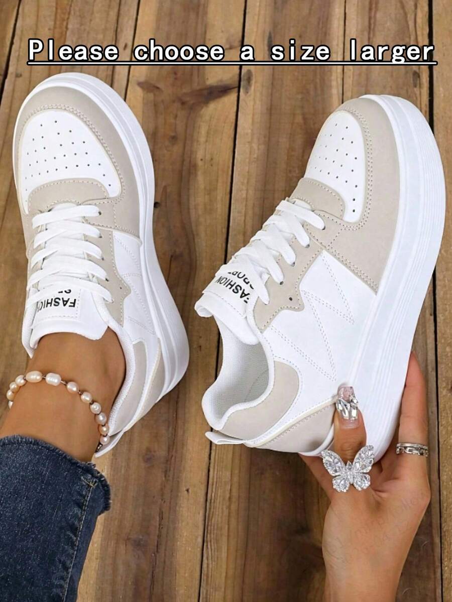 NOBLEARL Brand Women's Outdoor Fashion Casual Height-Increasing Sneakers, PU Faux Leather Upper Design, Easy To Clean - Khaki - View 1