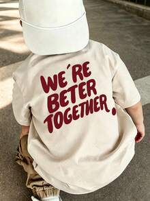 Baby Boy Vintage Burgundy Slogan Print T-Shirt, Breathable Round Neck Loose Short Sleeve Casual Top - Apricot - View 3