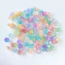 120pcs 8mm Multicolor Five‑Petal Flower Acrylic Center Hole Loose Beads For DIY Bracelets, Phone Charms, Keychains Handmade Craft Supplies - Multicolor - View 2