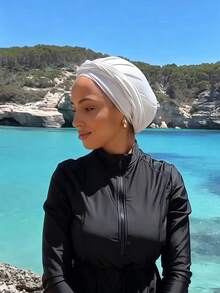 1pc Women's Instant Classic Basic Solid Color Hijab, Multiple Wearing Styles Adjustable To Any Look, Versatile Practical Elastic Turban, Modal Fabric Comfortable Soft Skin-Friendly, Suitable For Daily Wear, Sports, Yoga - White - View 4