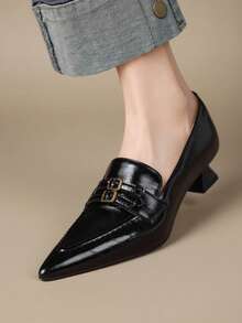 2026 Spring/Summer New Women's Pointed Toe Kitten Heel Mule Shoes, Commuter Comfortable Low Heel Sandals - Black - View 2