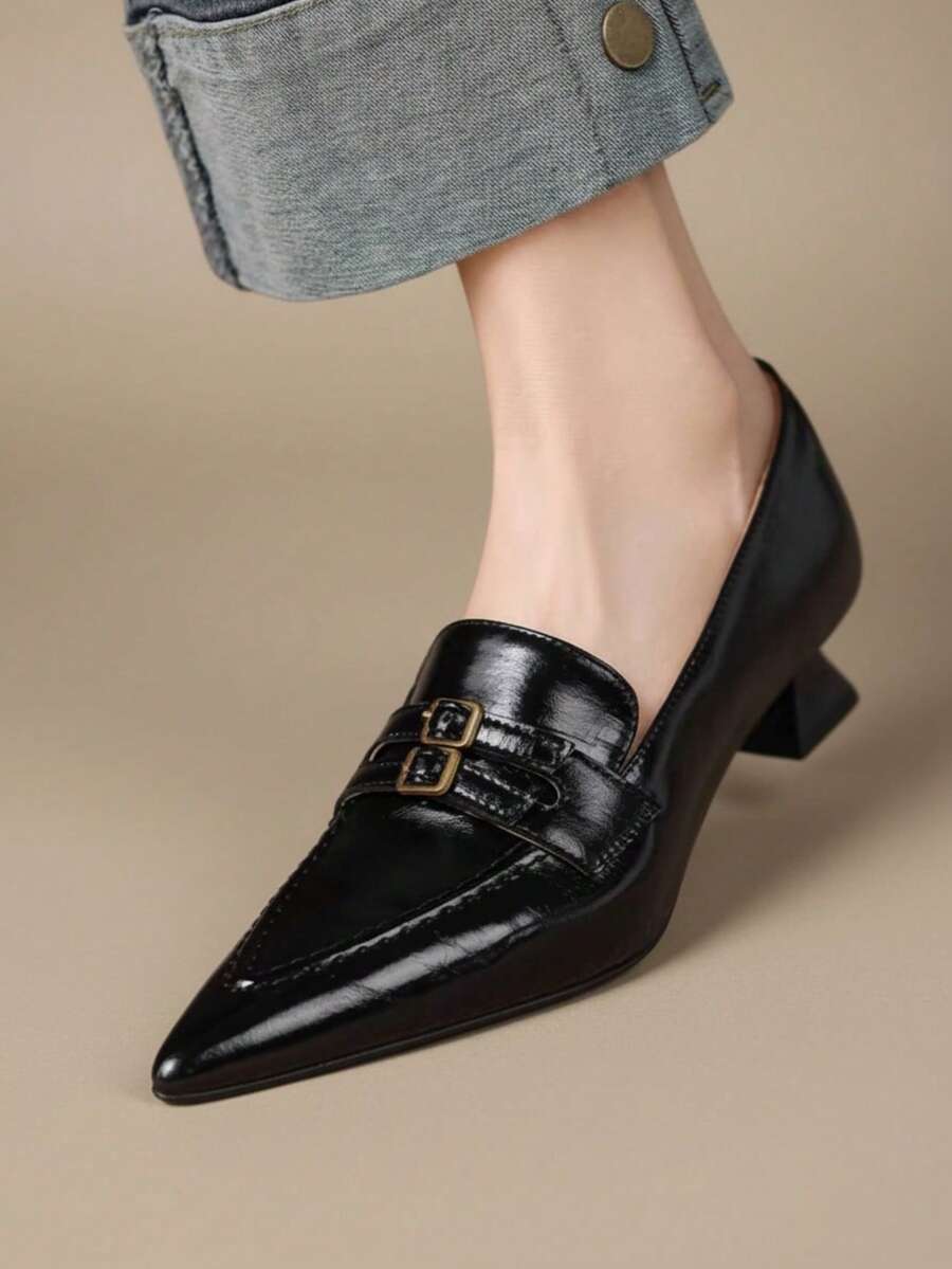 2026 Spring/Summer New Women's Pointed Toe Kitten Heel Mule Shoes, Commuter Comfortable Low Heel Sandals - Black - View 1