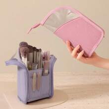 Flexible Standing Makeup Bag, Semi Transparent Travel Wash Bag, Standing Portable Makeup Brush Storage Bag, Large Capacity Storage Makeup Brush, Lipstick Pencil, Cosmetics Suitable For Travel And Vacation, Convenient Storage And Carrying Of Cosmetics - Multicolor - View 7