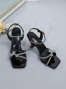 Stiletto Rhinestone Sandals Fashion 2026 Summer New Style One-Strap Open Toe High Heels Fairy Style - Black - View 2