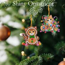 15PC Christmas Cat Diamond Painting Set, Double-Sided Diamond Art Hanging Decor Set With Rope, DIY Home Decor Party Handmade Gift - View 2