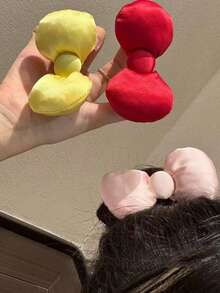 3pcs Women's Bow Hair Clips, Cute 3D Padded Bow Hair Clips, Sweet Girl Side Hair Accessories, Suitable For Daily Styling And Photo Shooting - Multicolor - View 3