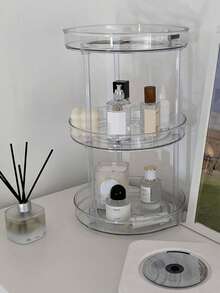 3-Tier Rotating Display Stand, Transparent Acrylic Cosmetic Organizer, Perfume Storage Rack, Makeup Organizer, Jewelry Storage Rack, Cosmetic Storage Rack, Perfume Box, Jewelry Tray, Round Vanity Tray, Room Decor, Bedroom Decor, Home Decor, Desktop Storage, Vanity Area - Clear - View 2