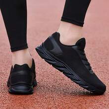 Men's Mesh Casual Sneakers, Lightweight Breathable Lace‑Up Walking Athletic Shoes - Black - View 2