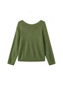 Joy Knit 女款針織毛衣 秋冬時尚新款 百搭上衣 簡約休閒 百搭款 素色捲邊深V領露肩套頭針織上衣 女士上班穿搭 外出上衣 派對 海灘 生日 節慶 - 軍綠色 - 查看 8
