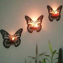 Wooden Wall Floating Butterfly Candle Holder, Room Decoration Rack, Gemstone Small Item Display Rack, Home Wall Decoration Rack, Wedding Wall Decor Candle Holder. - Multicolor - View 2