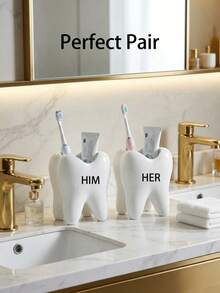1/2pcs Toothbrush Holder With Teeth, Cute Bathroom Toothbrush Storage Cup, Suitable For Manual Toothbrush And Toothpaste, Small Dental Care Supplies, Home Bathroom Storage Organizer, Bathroom Accessories, Christmas Gift, Toothbrush Storage Rack - Multicolor - View 5