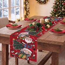 1pc Christmas Tree Santa Claus Snowflake Print Table Runner, Suitable For Holiday, Party, Birthday, Dinner, Restaurant Table Decor, Christmas Home Decoration - Multicolor - View 3