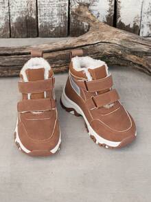 1 Pair Kids Winter Thermal Lined Snow Sports Shoes With Hook-And-Loop Thick Sole Warm - Brown - View 3