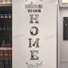 1套「Welcome To Our Home」3D壓克力鏡面牆貼，自黏式反光圖案，適用於客廳、臥室、浴室，優雅米色與白色設計，橄欖枝花環圖案鏡面牆貼 - 多色 - 查看 5
