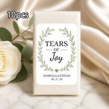 5/10/25pc Custom Wedding Tissue Labels Sticker, Personalized Happy Tears Stickers With Names And Date, Elegant Floral Bow Laurel And Gold Designs For Ceremony Favors, Bridal Shower Decor, Reception Welcome Table, Memorial Tears Of Joy Keepsake Labels - Multicolor - View 16