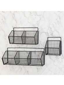 1pc Large Wall-Mounted Kitchen Storage Basket, Multi-Functional Organizer Rack, Vegetable Garlic Onion Storage, Durable Metal Rack, Suitable For Small Kitchen And Bathroom Storage, No Battery Required, Other Materials, Home Decor, Kitchen Essentials, Kitchen Decor, Kitchen Organization And Storage, Kitchen Organizer, Kitchen Accessories, Coffee Bar Station (Please Carefully Check Size Information) Size Comparison Chart Included, Do Not Purchase If You Mind!! - Black - View 2
