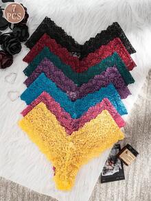 7pcs Women's Low Waist Floral Lace Panties, Multi-Color Sexy Sheer Elastic Fitted Triangle Underwear For Daily Wear - Multicolor - View 2