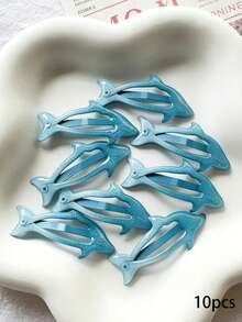 10pcs/5pcs Blue Cute Dolphin Oil-Drip BB Hair Clips Y2K Bangs Side Hair Clips Daily Versatile Hair Accessories Gift - Blue - View 6