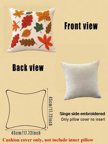 FAUNUS 1pc Chenille Tufted Embroidered Throw Pillow Cover, Autumn Maple Leaf & Oak Leaf Decorative Cushion Case, Thanksgiving Holiday Home Decor For Sofa & Living Room, Pillow Insert Not Included - Autumn Leaves Drifting - View 3