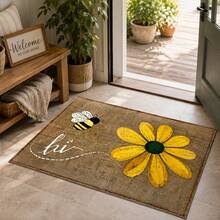 1pc, Bee & Daisy Pattern Printed Faux Cashmere Kitchen Mat, Absorbent Kitchen Floor Mat, Kitchen Rug, Long Runner Mat, Sink Front Mat, Suitable For Kitchen, Bathroom, Entryway, Hallway, Laundry Room And Home Decor - Multicolor - View 2