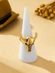 1 Pair Western Cowboy Style Minimalist Premium Oversized Bull Head Rings (Unisex) - Vintage Gold 2 - View 3