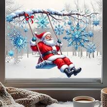 1 miếng dán kính tĩnh điện hình ông già Noel đung đưa, decal kính hai mặt nhìn thấy được, có thể tái sử dụng, họa tiết cành cây tuyết bông băng giá, trang trí Giáng sinh, phù hợp cho nhà bếp, cửa hàng boutique, cửa kính trưng bày, trang trí lễ Giáng sinh trong nhà và ngoài trời - Một cỡ - Xem 1