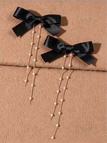 2pcs/Set Women's Bow Tassel Pendant Hair Clips - Pink - View 6