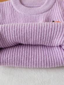女童可愛萬聖節南瓜頭刺繡圓領長袖針織套頭毛衣，適合萬聖節、日常休閒、度假，春秋冬季穿著 - 紫色 - 查看 11