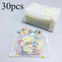 A Gift For Her/Him 30pcs Daisy Pattern Frosted Plastic Zipper Bags, Reusable Transparent Storage Bags For Cosmetics, Jewelry, Hair Accessories, Office Supplies, Crafts, Stationery Organization - Frosted Plastic Zipper Bag - View 6
