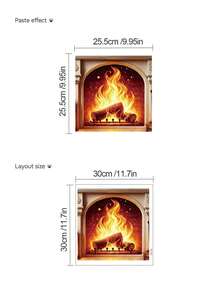 Simulation Firewood Fireplace Wall Sticker, Removable Self-Adhesive PVC Waterproof Sticker, Christmas Winter Atmosphere Decoration, Vintage Brick Flame Pattern, Home Makeover Sticker For Living Room, Fridge, Oven And More - Wall Stickers - View 13