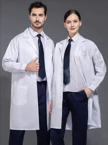 1 Set Slim Fit Lab Coat, Long Sleeve Doctor Nurse Lab Technician Work Jacket, Pharmacy Laboratory White Coat - White - View 1