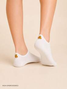 5pairs Butterfly & Floral Pattern Invisible Socks - White - View 5