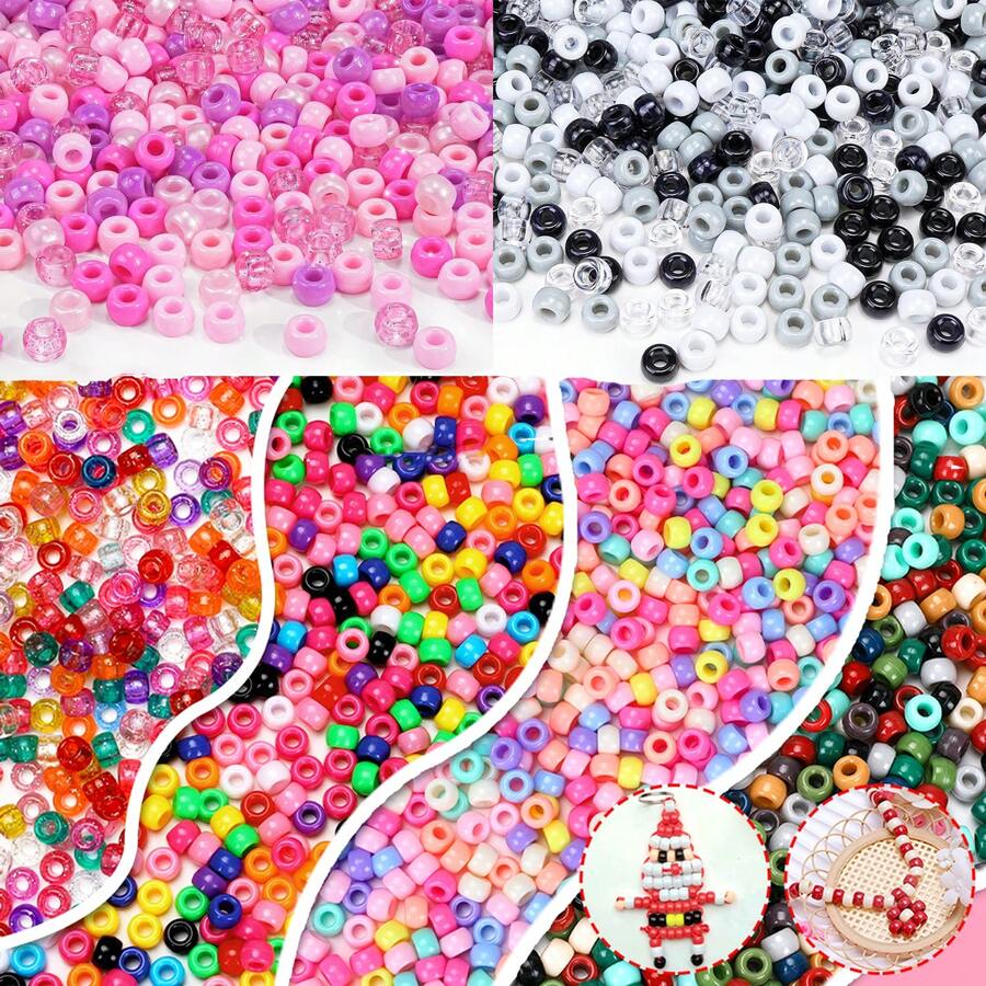 500 Pcs 6x9mm Pony Beads Bulk Multicolor Kandi Beads Big Hole Plastic Loose Spacer Beads For Bracelet Making, Friendship Bracelets, Hair Beads For Braids, Jewelry Making, DIY Crafts, Keychains, Rave Accessories, Craft Kit, Various Colors, Handmade - Multicolor - View 1