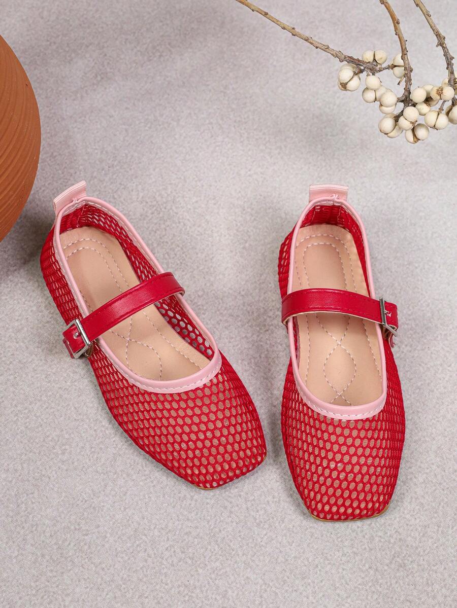 1 Pair Kids Flat Slip-On Mary Jane Shoes, Mesh Breathable Lightweight Casual Shoes, Suitable For School, Commuting And Outdoor Activities