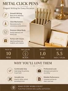 6pcs Luxury Gold Ballpoint Pens, Large Capacity Retractable Black Ink Pens, Smooth Writing, Suitable For Wedding Bridal Party, Business Office, Diary, Gift For Guests - A - View 5
