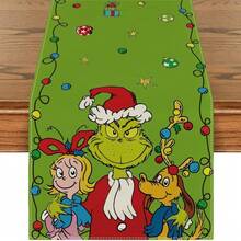 The Grinch 1pc Green Monster Print Linen Table Runner, (71*13inch) Fits Rectangular Dining Table, Suitable For Home Christmas Dinner, Holiday Party, Themed Gathering Decoration, Enhances Dining Table Atmosphere, Reusable And Washable, Christmas Table Decor - Multicolor - View 17